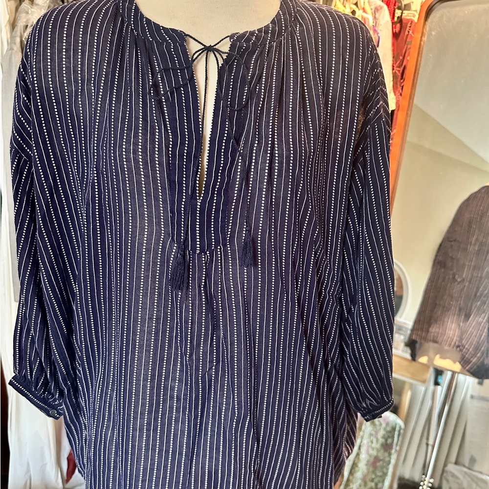 Madewell Navy and White Striped Blouse